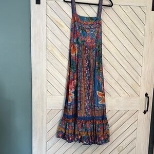 Blue and Orange Sleeveless Spaghetti Strap Maxi Sundress